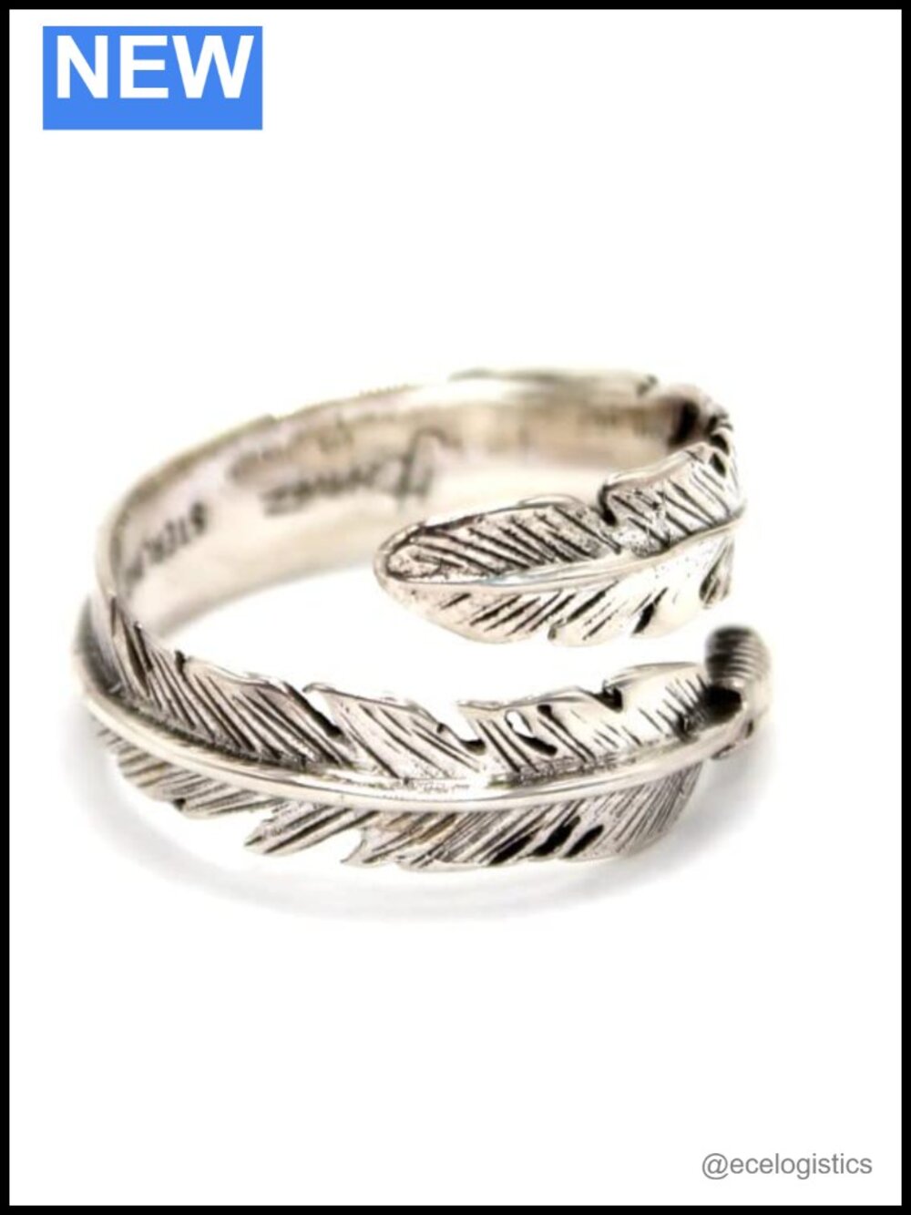 925 Sterling Silver Feather Ring Adjustable Statement Ring for Women